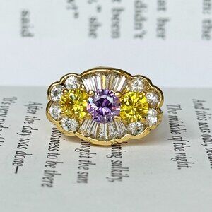 Beautiful Vintage Gold Washed Sterling Silver Art Deco Style Ring